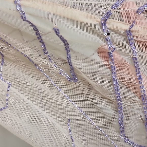 FREE PEOPLE XS sheer cream dress with lavender colored beading. - Picture 6 of 6